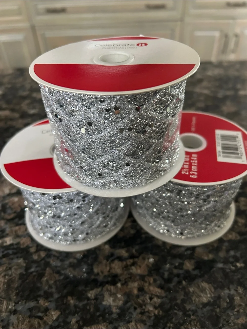 CELEBRATE IT SILVER TINSEL MESH WIRED RIBBON 2.5